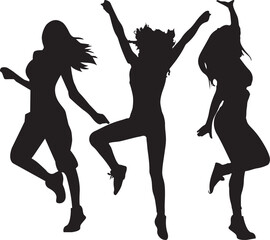 set of three female dancer silhouettes. street dancers with various different styles, poses, movements. vector illustration.