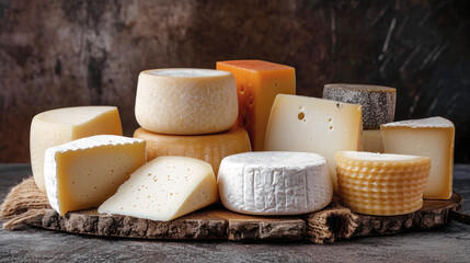 Assorted Cheese Stack on Wooden Table