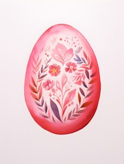 Fototapeta premium Drawing of a Easter Egg in pink Watercolors. White Background with Copy Space