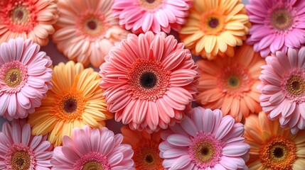  peach color gerbera flowers on peach background