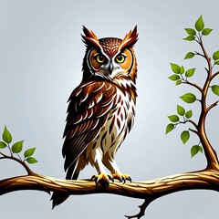 vector elf owl standing on branch, Generated AI