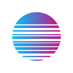 An abstract cut out transparent retro neon circle design element.