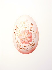 Drawing of a Easter Egg in rose gold Watercolors. White Background with Copy Space