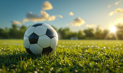 Fototapeta premium Soccer ball on the grass of football stadium
