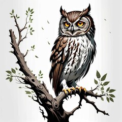 vector elf owl standing on branch, Generated AI