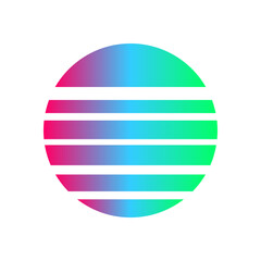 An abstract cut out transparent retro neon circle design element.