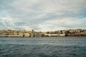 Fototapeta na wymiar Galata Beyoglu district view from Istanbul Bosphorus cruise