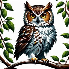 vector elf owl standing on branch, Generated AI
