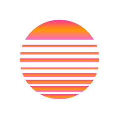 An abstract cut out transparent retro neon circle design element.