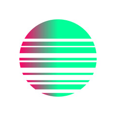 An abstract cut out transparent retro neon circle design element.