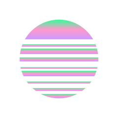 An abstract cut out transparent retro neon circle design element.