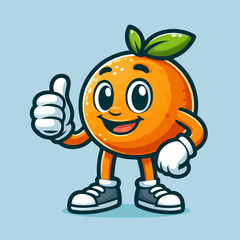 Cute Orange Fruit Mascot Character isolated on a blue background