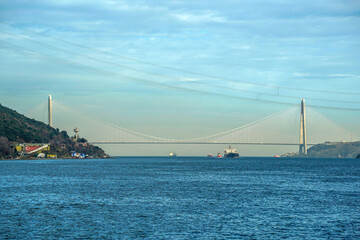 Yavuz Sultan Selim bridge in front of black sea view from Istanbul Bosphorus cruise