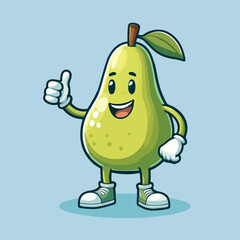 Cute Pear Mascot Character isolated on a blue background