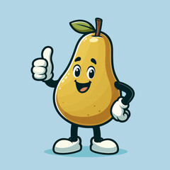 Cute Pear Mascot Character isolated on a blue background