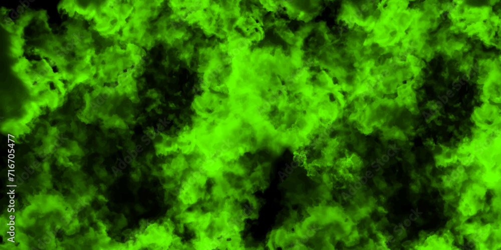 Poster abstract dynamic particles with soft green clouds on dark background. defocused lights and dust part