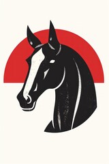 Equestrian emblem of a horse silhouette in a red circle	