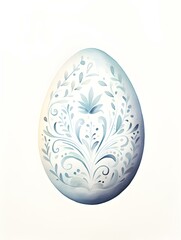 Drawing of a Easter Egg in white Watercolors. White Background with Copy Space