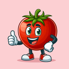Cute Tomato Mascot Character isolated on a pink background
