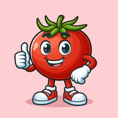 Cute Tomato Mascot Character isolated on a pink background