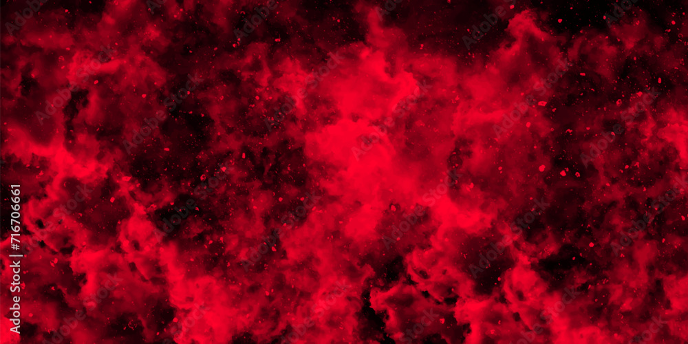 Fototapete abstract dynamic particles with soft red clouds on dark background. defocused lights and dust partic