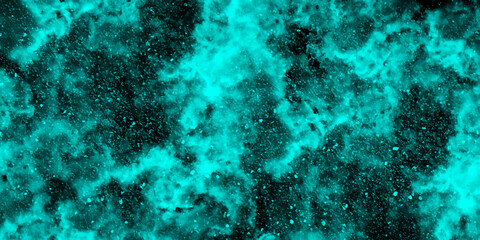 Abstract dynamic particles with soft blue clouds on dark background. Defocused Lights and Dust Particles. Watercolor wash aqua painted texture grungy design.