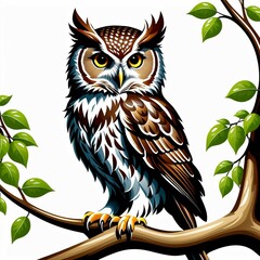 vector elf owl standing on branch, Generated AI