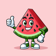 Cute Watermelon Mascot Character isolated on a pink background