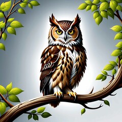 vector elf owl standing on branch, Generated AI