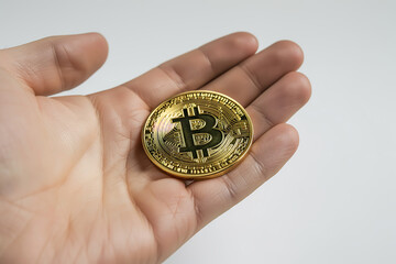 focus bitcoin is being held in the palm of a person's hand.