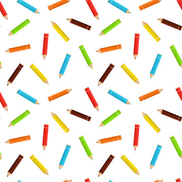 Seamless colorful crayons pattern on transparent background