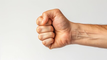 A single human fist presented against a white backdrop.