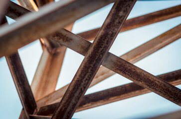 background of metal beams of industrial building close up