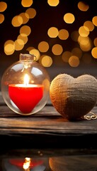 Soothing Bokeh Background with Warm Candle Light Illuminating a Beautifully Textured Wooden Table
