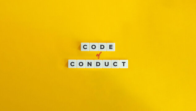 Code of Conduct Background Image. Block Letter Tiles on Yellow Background. Minimalist Aesthetics.