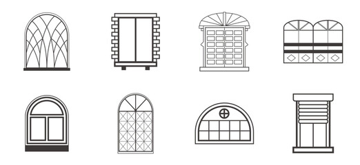 Retro to modern windows icon set. Vector railing symbol in outline flat style isolated on white background.