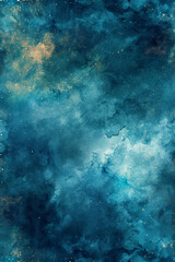 Fototapeta na wymiar Teal Galaxy eamless watercolor. AI generative
