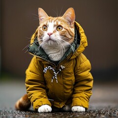 Charming, cute cats in beautiful, warm outerwear. Adorable cat faces resembling humans in clothes. Funny cats. Funny cat photos.