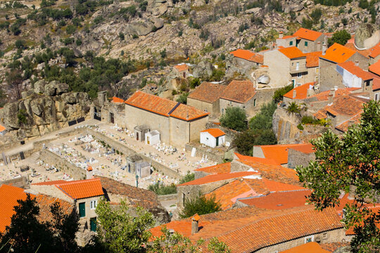 photo background view of the valley and the village of Monsanto among the mountains, Portugal
