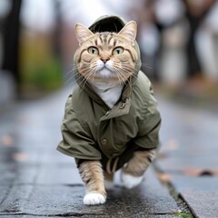 Charming, cute cats in beautiful, warm outerwear. Adorable cat faces resembling humans in clothes. Funny cats. Funny cat photos.