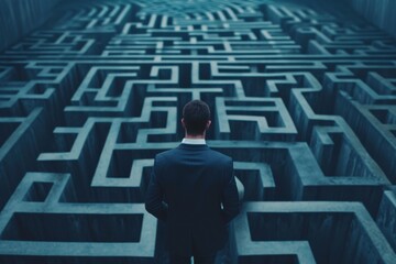 Businessman navigating a maze, symbolizing problem-solving skills