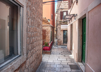 Ancient stone buildings on the streets of Split in Croatia.