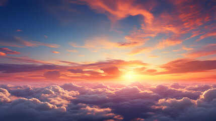 Enchanting Sky Aesthetic HD Nature Desktop Wallpaper,,
a sunset above the clouds with the sun setting behind it Free Photo