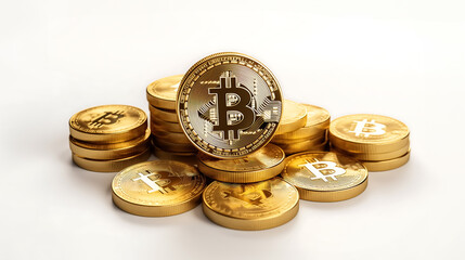 isolate bitcoins hight qulity a pile of golden Bitcoins.
