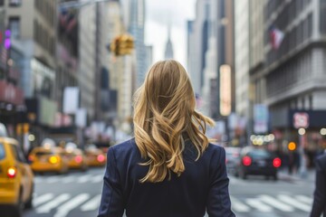Fototapeta na wymiar Businesswoman walking in a bustling city street