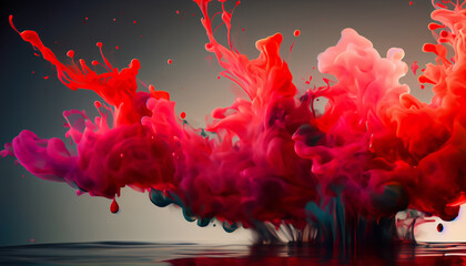 Abstract red  mix  Colored inks splash in water background