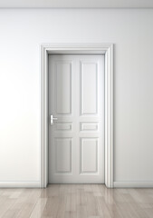 3d rendering of a white door in a room with wooden floor