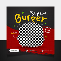 Super burger restaurant social media post banner template