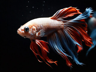 Fighting fish, fighting fish with beautiful tail isolated on black background,
