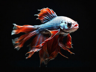 Fighting fish, fighting fish with beautiful tail isolated on black background,